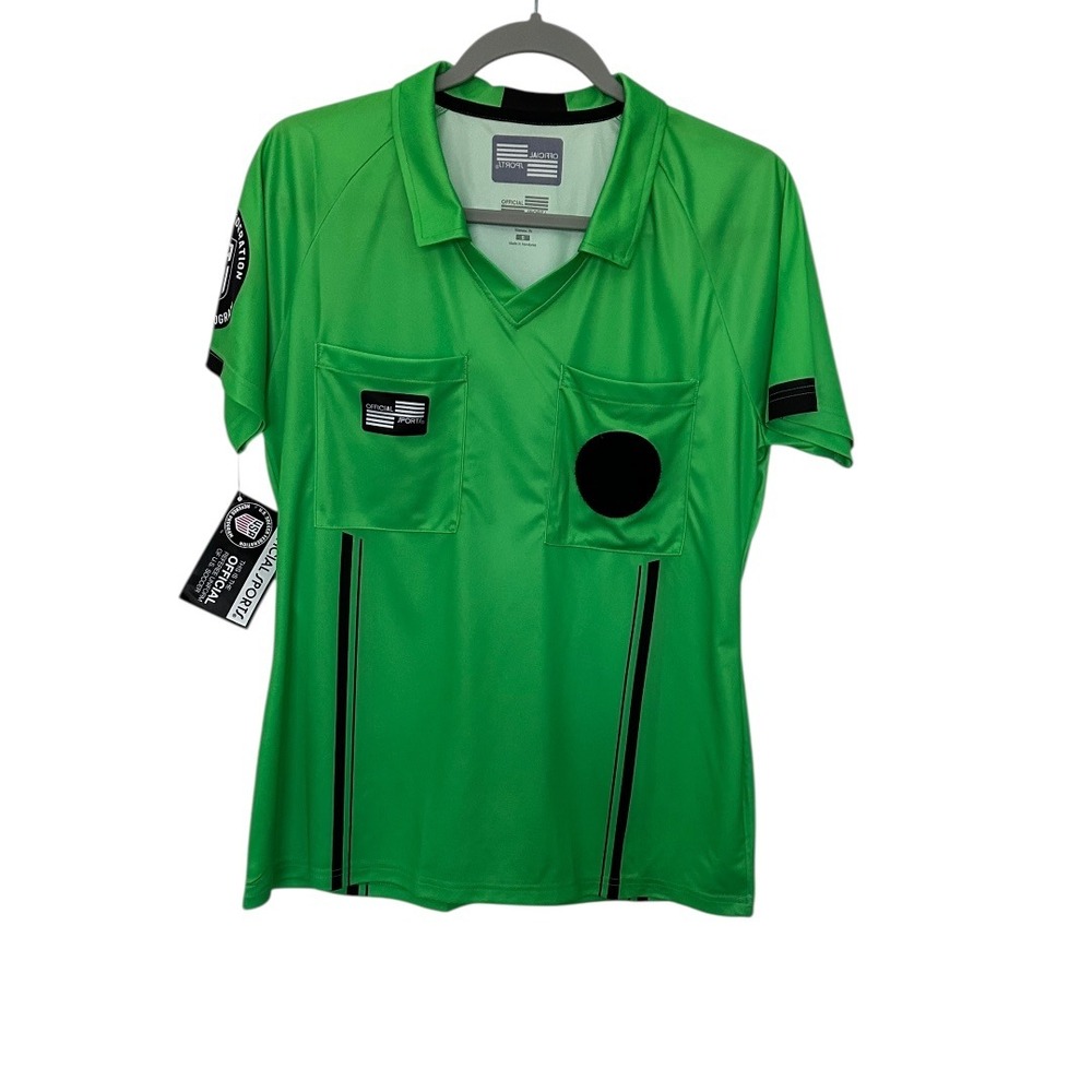 Official Sports Soccer Referee Jersey Mens S Green NEW USSF ComfortWick V-Neck